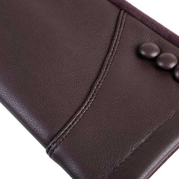 Women's Brown Winter Leather Touch Screen Wool Lined Windproof Warm Dress Gloves - Picture 5 of 9